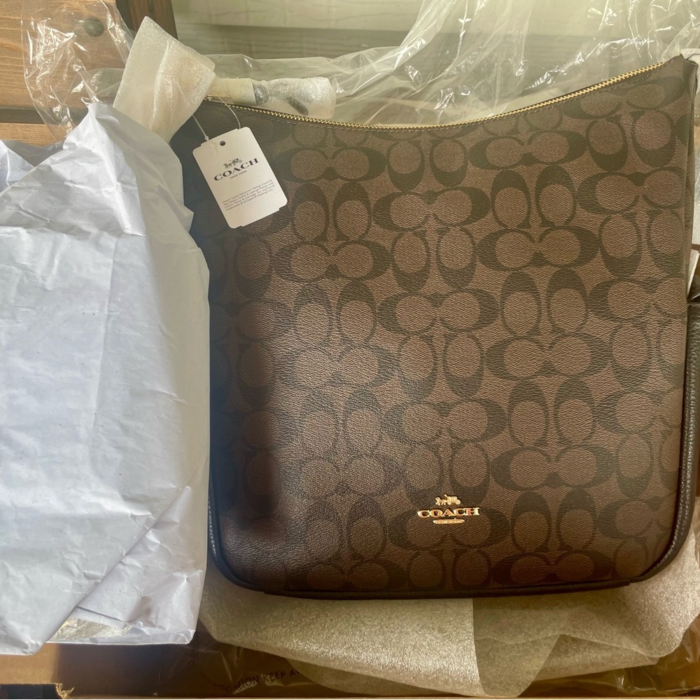 Coach Brown Signature Crossbody Bag with Gold Hardware